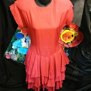 Vintage Holly Sharp  80's Ruffled Red Dress